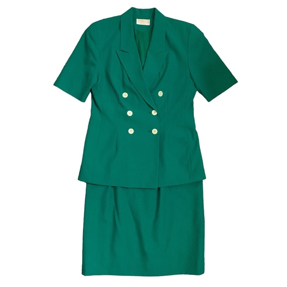 Sophisticates by Pendleton Skirt Suit SZ 10 Green Lined Knee Length Short Sleeve